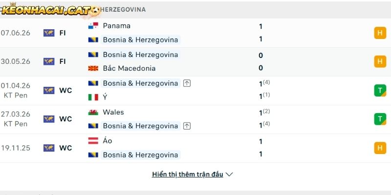 Phong độ của đội tuyển Bosnia