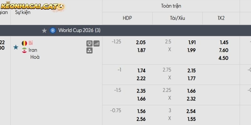 Soi kèo Bỉ vs Iran qua tỷ lệ